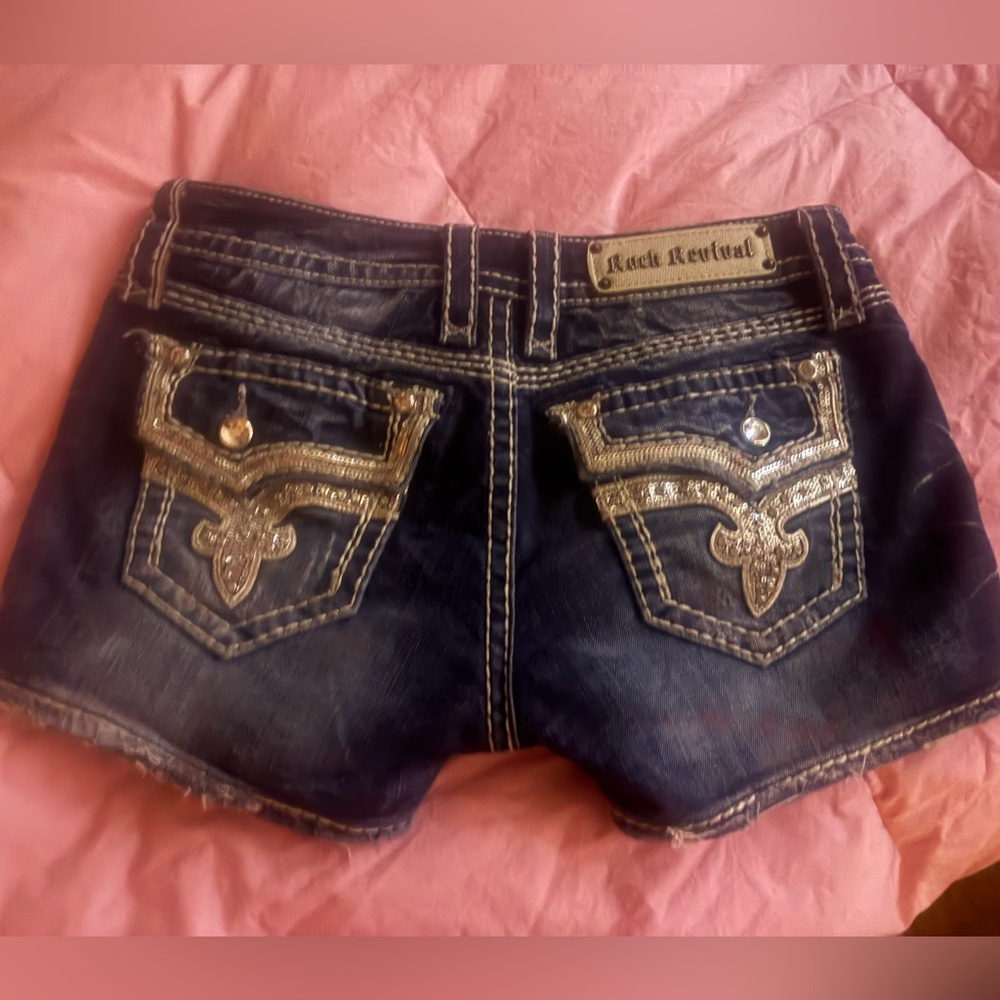 Rock Revival Kai Sequin & Rhinestone ‘Bling’ Denim Shorts - Size 26